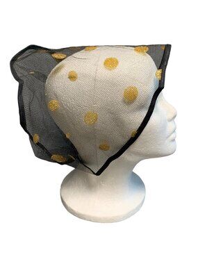 Vintage Womens Black Mesh Hair Net w/Gold Polka Dots - Retro Chic Head Covering